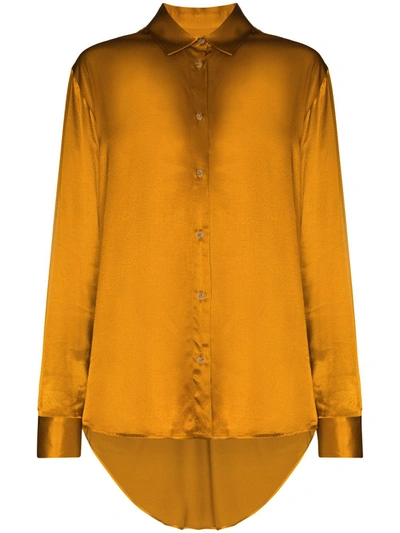 Asceno Milan Gold Bamboo Satin Oversized Shirt