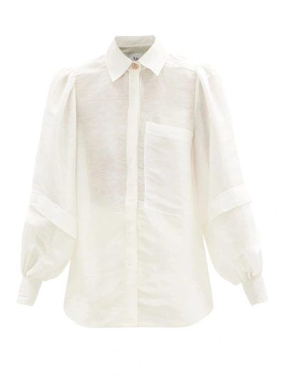 Aje Balloon-sleeve Slubbed Linen-blend Shirt In White