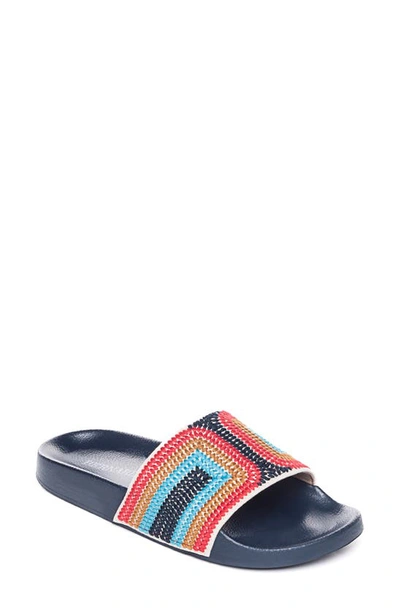 Bernardo Embroidered Flat Slide Pool Sandals In Navy Multi