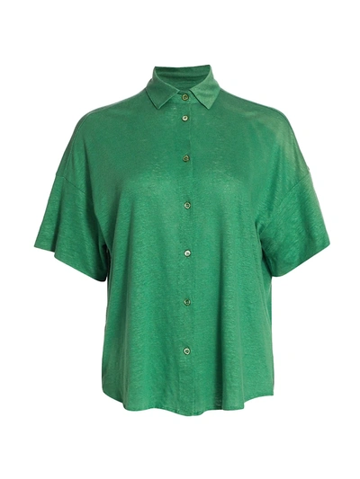 Majestic Stretch Linen Semi-relaxed Shirt In Green