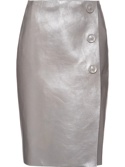 Prada Nappa Leather Skirt In Grey