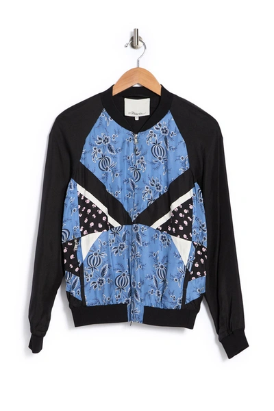 3.1 Phillip Lim / フィリップ リム Patchwork Floral-print Silk-twill Bomber Jacket In Sky Blue-navy