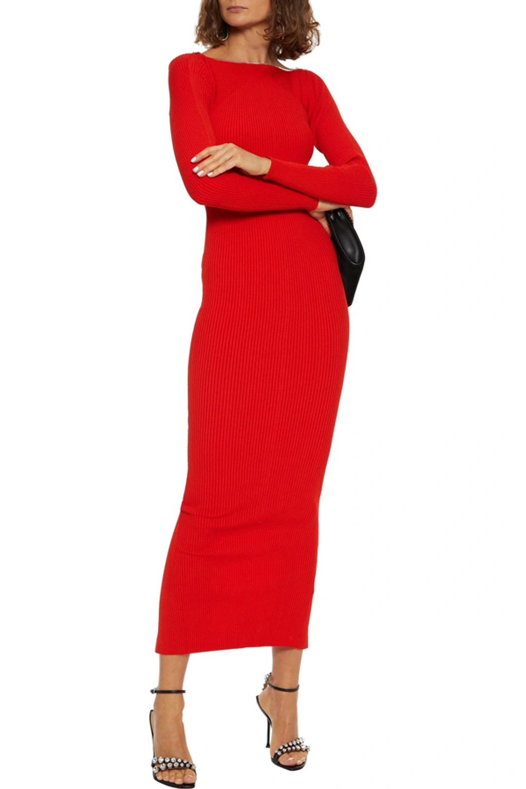 Alexander Wang Zip-detailed Ribbed-knit Maxi Dress In Red
