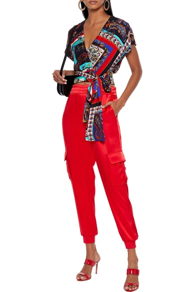Alice And Olivia Dede Satin-crepe Track Pants In Red