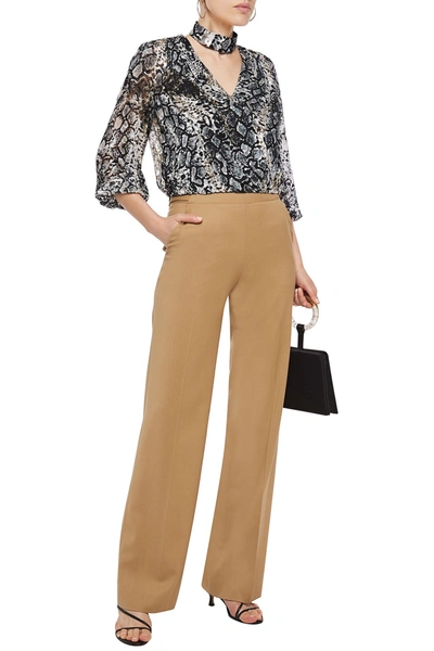 Alice And Olivia Luba Gathered Snake-print Burnout Crepe De Chine Blouse In Animal Print