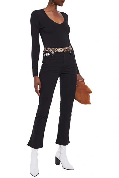 Alice And Olivia Paneled Printed High-rise Flared Jeans In Black