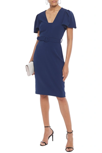 Badgley Mischka Stretch Crepe Wrap Cocktail Dress In Blue