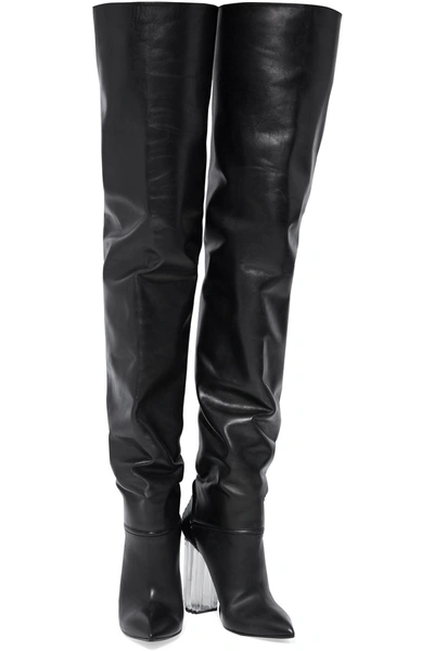 Balmain Iman Leather Thigh Boots In Black