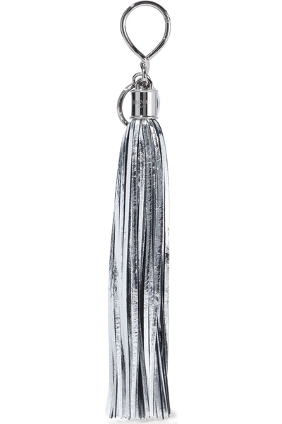 Balmain Tasseled Metallic Textured-leather Bag Charm In Silver