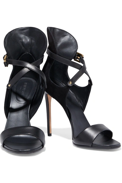 Balmain Acacia Suede And Leather Sandals In Black
