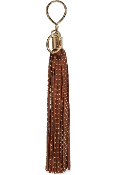 Balmain Tasseled Studded Leather Keychain In Light Brown