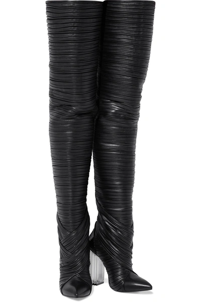 Balmain Ingrid Pleated Leather Thigh Boots In Black