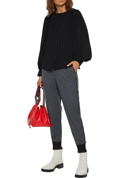 Ganni Pinstriped Crepe Blouse In Black