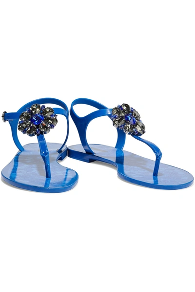 Dolce & Gabbana Crystal-embellished Rubber Sandals In Blue