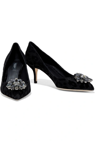 Dolce & Gabbana Crystal-embellished Flocked Lamé Pumps In Black