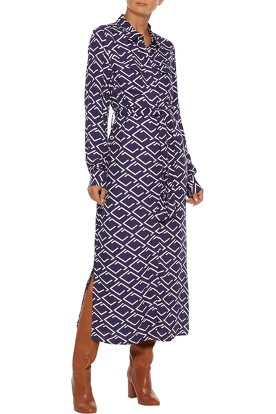 Iris & Ink Amelia Printed Brushed-twill Maxi Shirt Dress In Navy