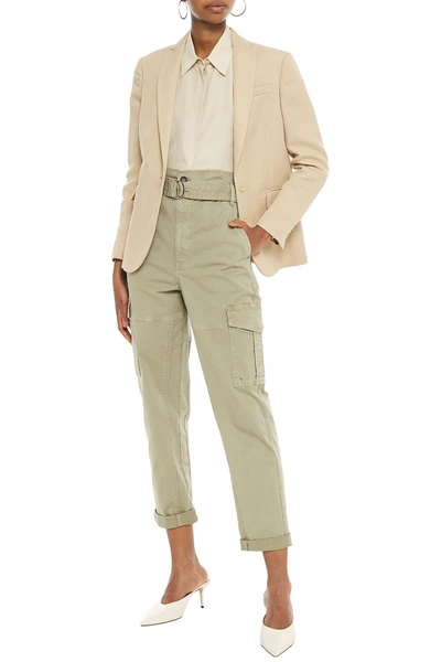 Frame Safari Belted Cotton-blend Twill Straight-leg Trousers In Sage Green