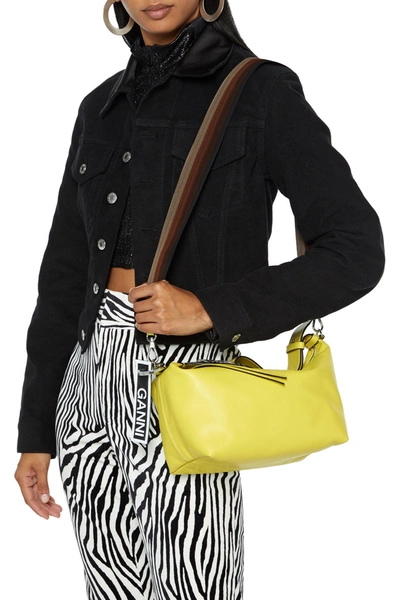 Ganni Leather Shoulder Bag In Bright Yellow
