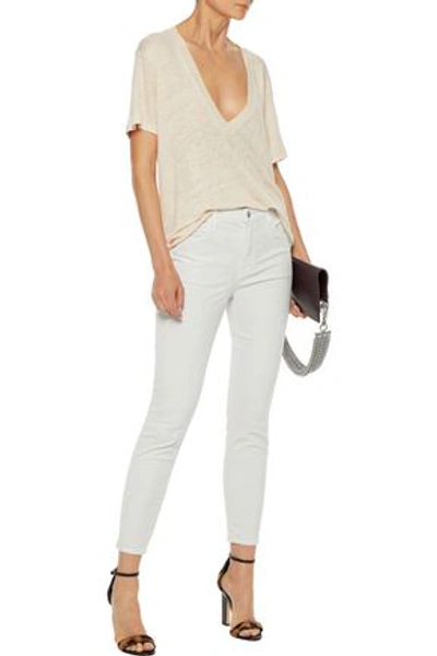 J Brand Alana Cropped Cotton-blend Corduroy Skinny Pants In Ivory