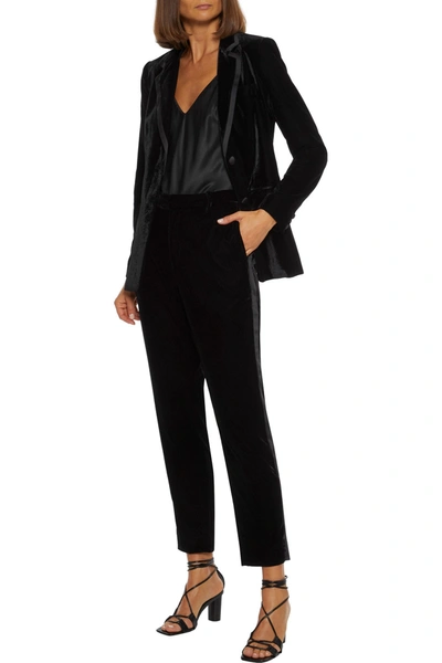 Iris & Ink +  Laura Bailey The Lauren Satin-trimmed Velvet Slim-leg Trousers In Black