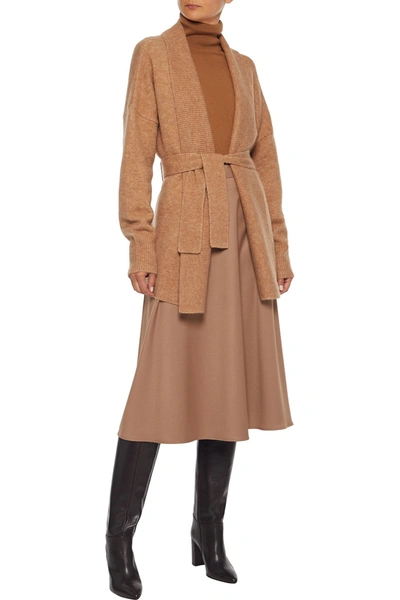 Iris & Ink Katla Belted Brushed Knitted Cardigan In Camel