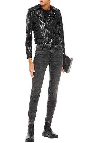 Iro Moji Striped Glossed-leather Biker Jacket In Black