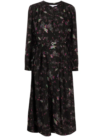 Iro Casual Tie-neck Floral-print Twill Maxi Dress In Black