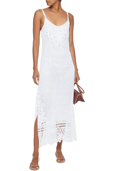 Loveshackfancy Bethan Lace-paneled Open-knit Cotton Midi Slip Dress In White