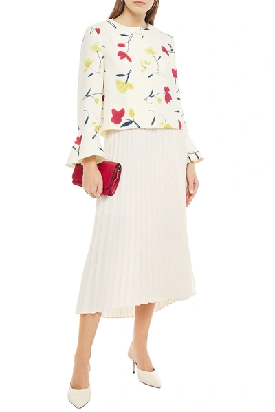 Oscar De La Renta Fluted Floral-print Wool-twill Jacket In Ivory