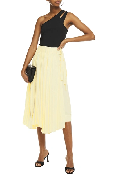 Proenza Schouler Asymmetric Pleated Buckled Twill Wrap Skirt In Pastel Yellow