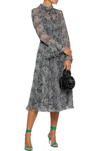 Mikael Aghal Ruffle-trimmed Printed Georgette Midi Dress In Black