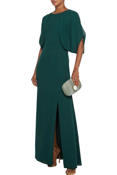 Mikael Aghal Cutout Draped Crepe De Chine Gown In Emerald