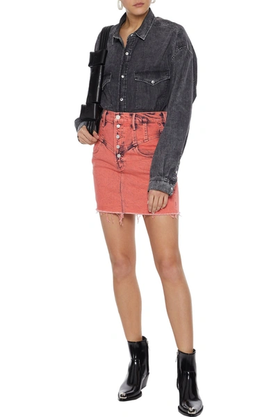 Mother The Swooner Frayed Bleached Denim Mini Skirt In Coral
