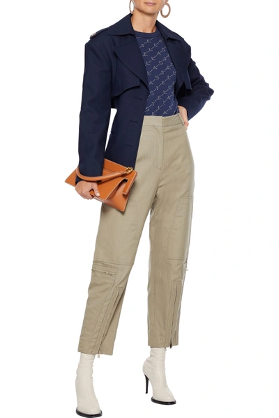 Stella Mccartney Jaylyn Herringbone Cotton-blend Straight-leg Pants In Sage Green