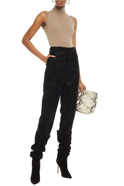 Rick Owens Cropped Velvet Tapered Trousers In Black