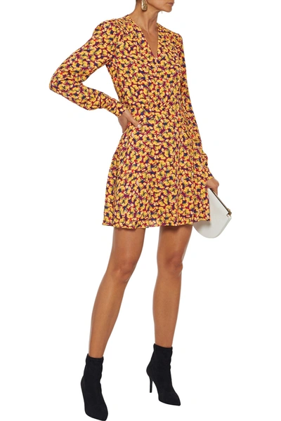 Saloni Lea Printed Crepe De Chine Mini Wrap Dress In Saffron