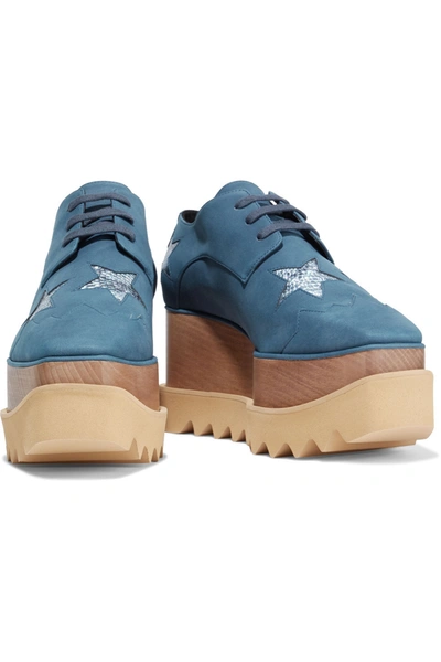 Stella Mccartney Elyse Iridescent-trimmed Faux Nubuck Platform Brogues In Blue