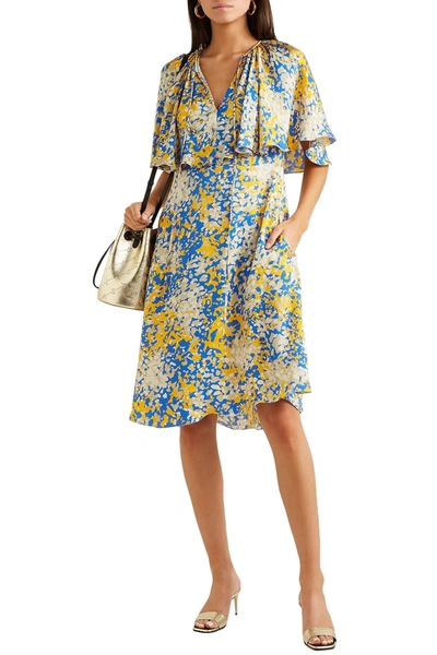 Stella Mccartney Printed Cape-effect Satin-crepe Dress In Blue