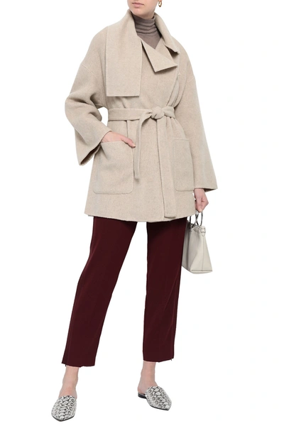 Vince Belted Wool-blend Felt Coat In Beige