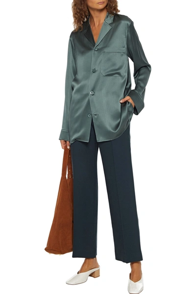 The Row Max Wool And Silk-blend Straight-leg Pants In Dark Green