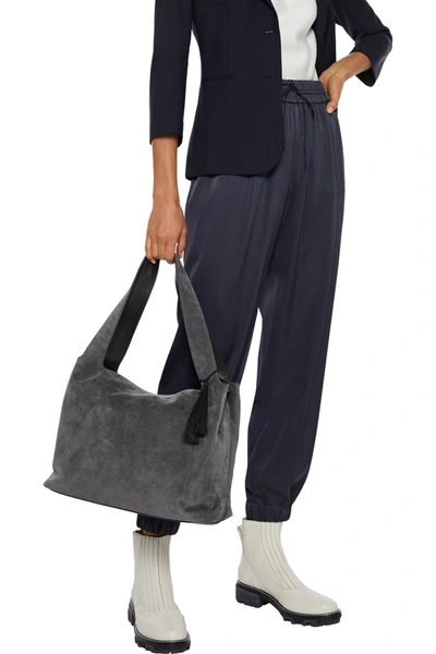 The Row Duplex Tasseled Suede Tote In Anthracite