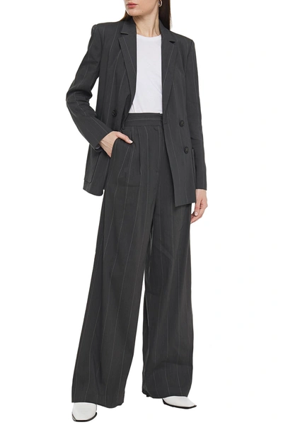 Tibi Double-breasted Pinstriped Linen-blend Blazer In Anthracite