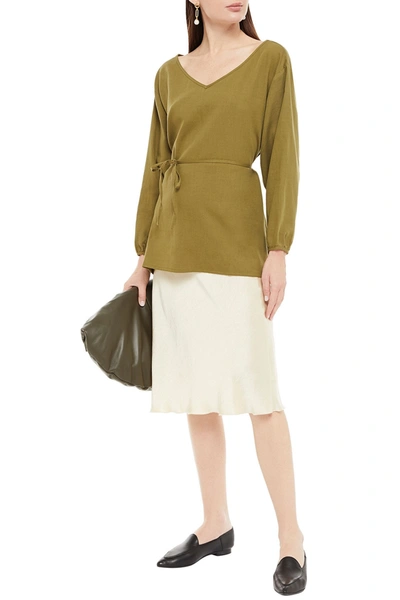 American Vintage Belted Cotton And Wool-bend Twill Top In Sage Green