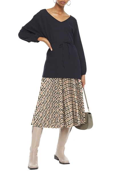 American Vintage Belted Cotton And Wool-bend Twill Top In Navy