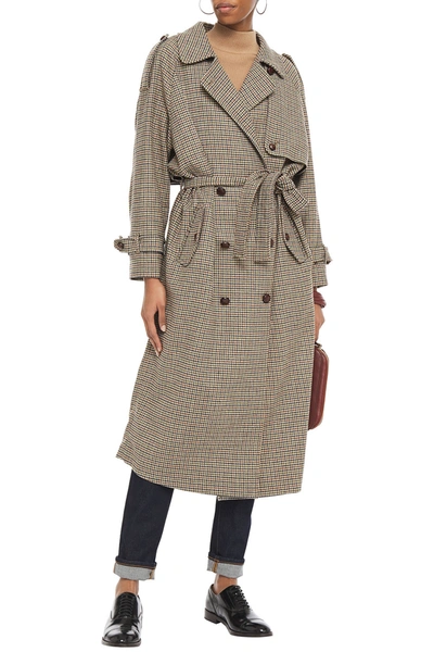 American Vintage Doktown Houndstooth Wool-blend Trench Coat In Mushroom