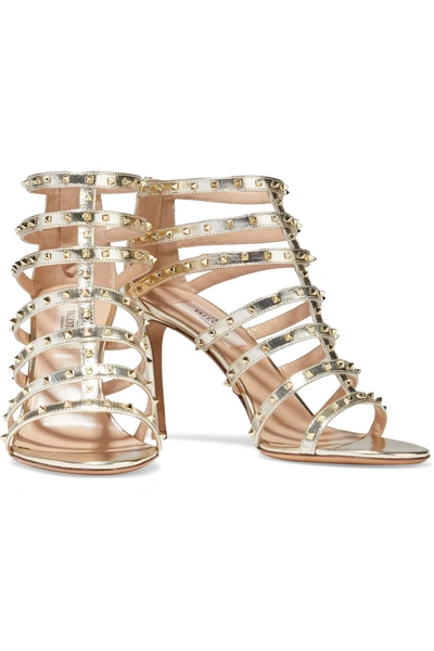 Valentino Garavani Rockstud Metallic Leather Sandals In Gold