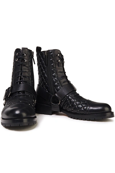 Valentino Garavani Rockstud Spike Quilted Leather Combat Boots In Black