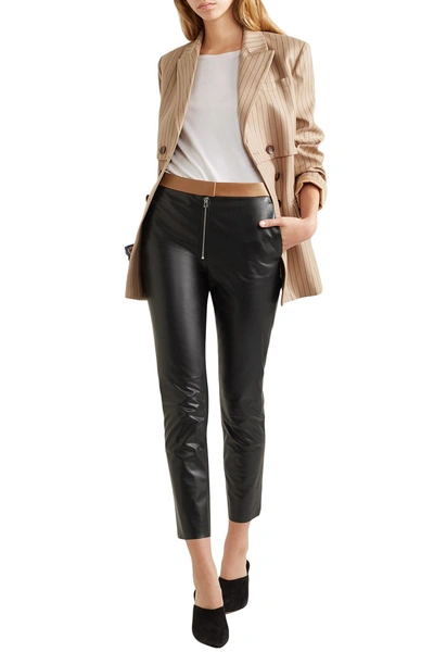 Victoria Beckham Cropped Two-tone Leather Skinny Pants In Black