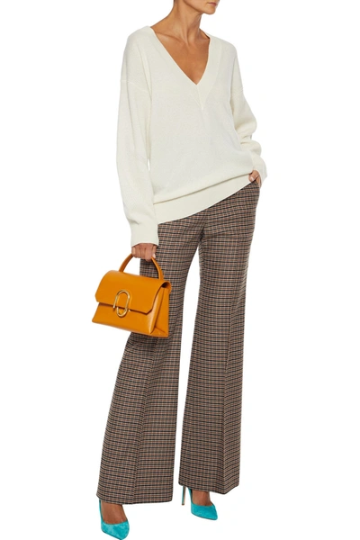 Victoria Beckham Checked Wool Flared Trousers In Orange