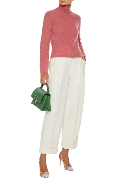 Victoria Beckham Cropped Mélange Brushed-wool Turtleneck Sweater In Coral